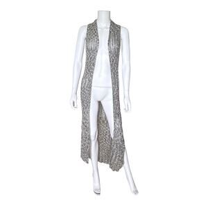 MUDD Long Duster Cardigan Womens XS Gray Open Front Sleeveless Boho Maxi Vest